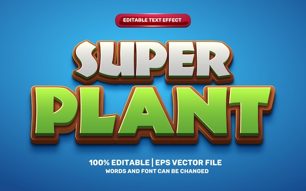 Super plant cartoon comic hero games efecto de texto editable 3d