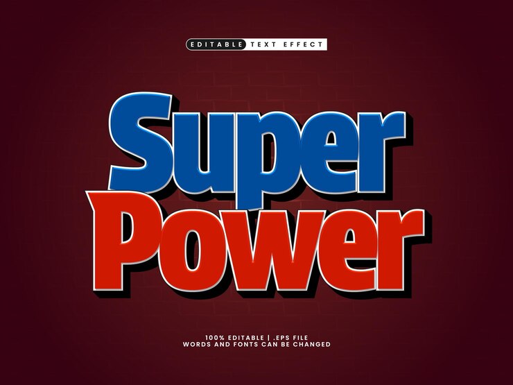 Vector super poder efecto de texto editable en niños y estilo de texto simple