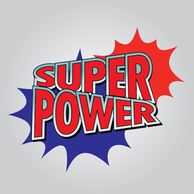 Super Power Sticker, símbolo de texto 3D, vector sticekr.