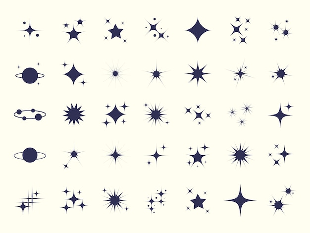 Super premium set vector estrella estrellas modernas. Colección de iconos de estrellas brillantes. Símbolo de estrellas centelleantes