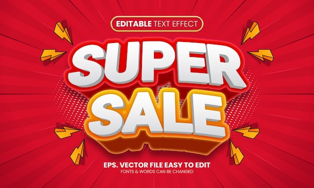 Super promoción de venta efecto de texto editable 3d