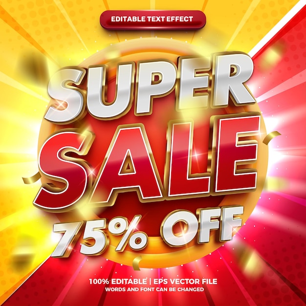 Super promoción de venta efecto de texto editable 3d