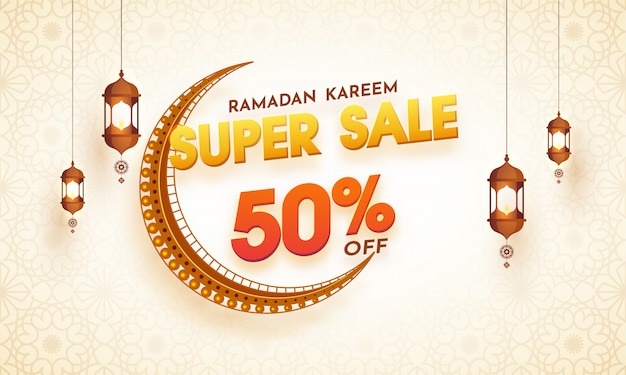 Super Sale Banner Design con luna