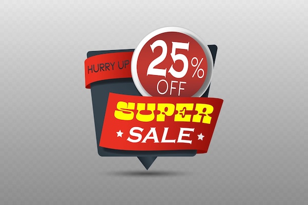 Super Sale Label with Bright Red Ribbon and Yellow Text