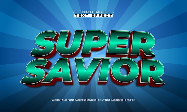 super salvador efecto de texto editable con un estilo de texto de héroe y poder