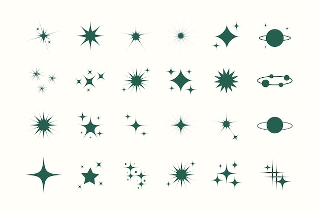 Super set vector estrella estrellas modernas Colección de iconos de estrellas brillantes Símbolo de estrellas centelleantes de moda