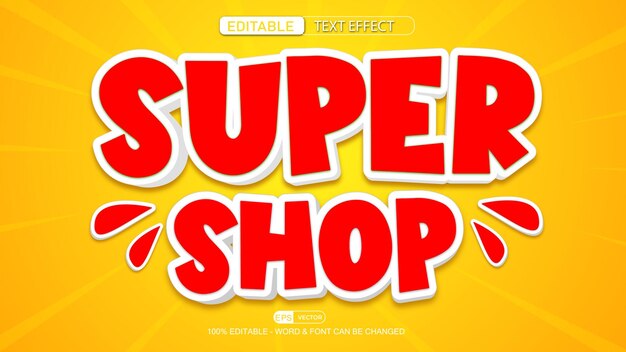 Super shop efecto de texto editable vector estilo 3d