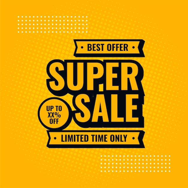 Vector super venta banner de venta abstracto amarillo y negro mejor oferta