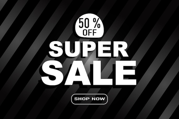 Super venta descuento banner plantilla promoción blanco y negro Vector Gratis