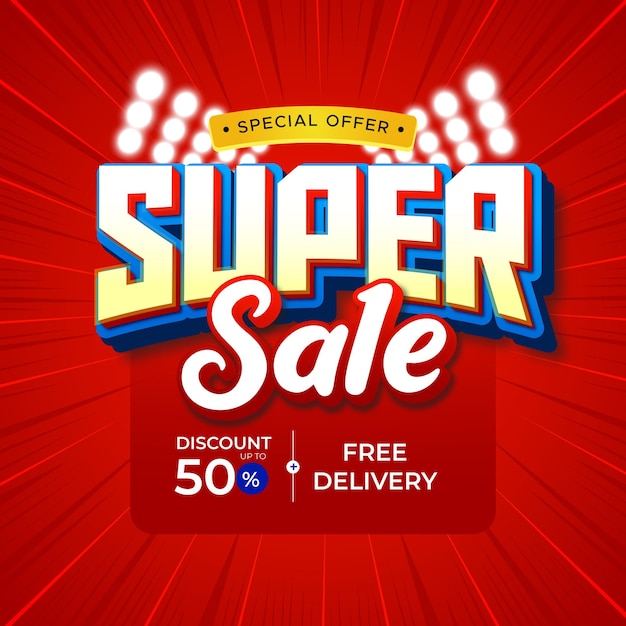 Súper venta con efecto de texto 3D