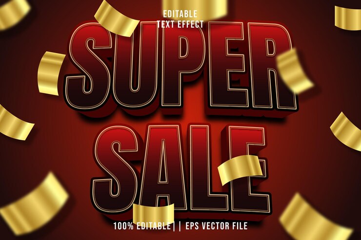 Vector super venta efecto de texto editable estilo de gradiente 3d