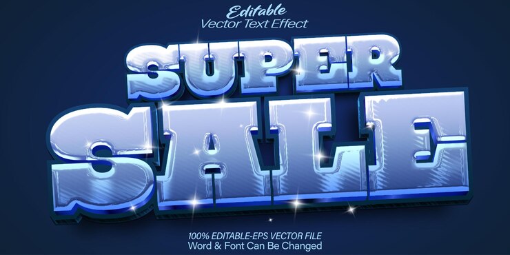 Vector super venta efecto de texto vectorial editable oferta de descuento de alfabeto temporada del mercado