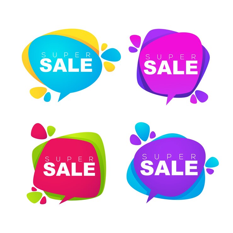 Vector super venta, etiquetas, pancartas y pegatinas de burbujas de biscount brillante pop art