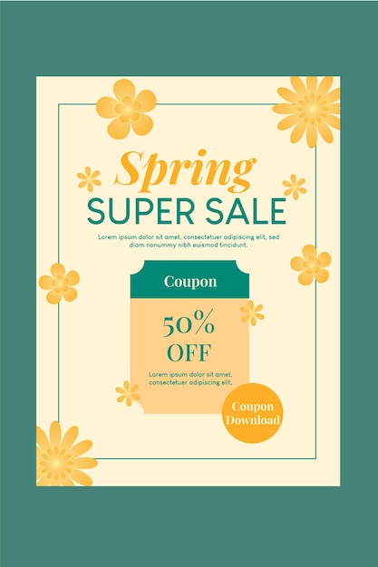 Vector super venta de primavera póster de flores amarillas