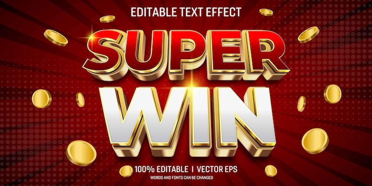Vector super win vector efecto de texto 3d con diseño de estilo moderno