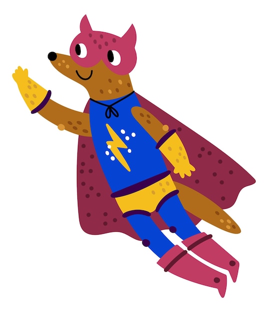 Super zorro volando en el cabo Lindo personaje animal superhéroe