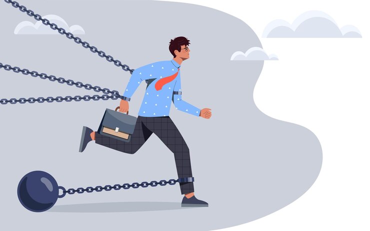 Vector superando obstáculos para tener éxito en los negocios el hombre sigue adelante a pesar de los problemas el carácter sube