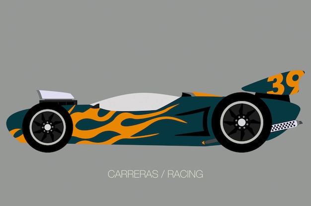 superdeportivo de carreras, vista lateral, estilo de diseño plano