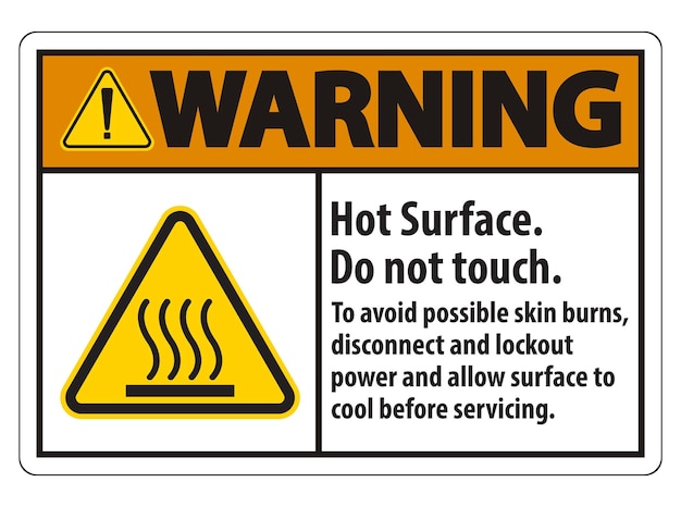 Superficie caliente No toque para evitar posibles quemaduras de la piel Desconectar y bloquear la energía y permitir que la superficie se enfríe antes de servir Símbolo de señal aislado en fondo blanco Ilustración vectorial
