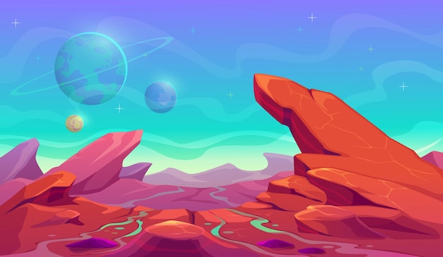 La superficie del planeta espacial con el paisaje de las montañas de Marte