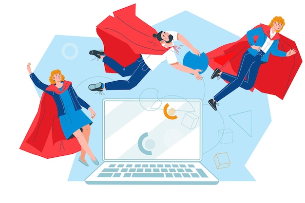 Superhéroe equipo de negocios equipo de altos profesionales vector plano aislado