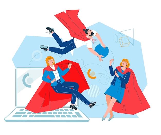 Superhéroe equipo de negocios equipo de altos profesionales vector plano aislado
