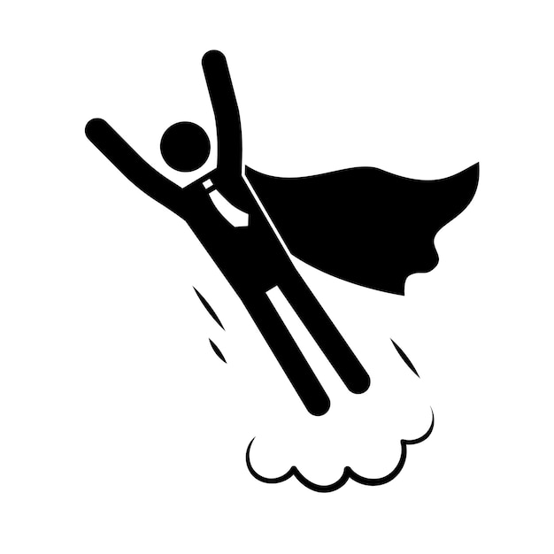 Superhéroe negocio pictograma hombre conjunto de iconos Superhéroe hombre de negocios figura de palo volador Victoria trabajador empleador pictograma persona