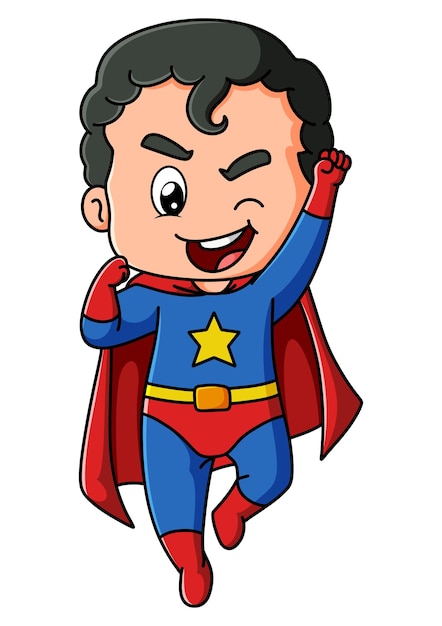 El superhéroe vuela y viste una túnica de ilustración.