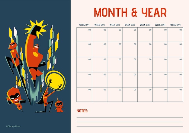 Superhéroes Los Increíbles Calendario mensual