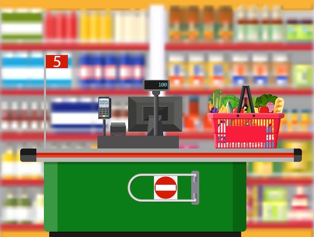 Supermercado interior Cajero contador lugar de trabajo