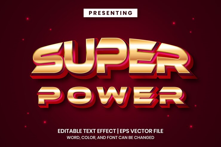 Vector superpoder: efecto de texto editable con estilo de logotipo metálico moderno