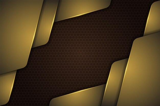 Superposición diagonal elegante abstracta moderna lujo premium marrón dorado con fondo de patrón hexagonal