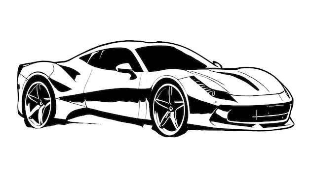 Superposición monocromática de silueta negra de automóviles deportivos en lienzo blanco para textura de fondo y superposiciones