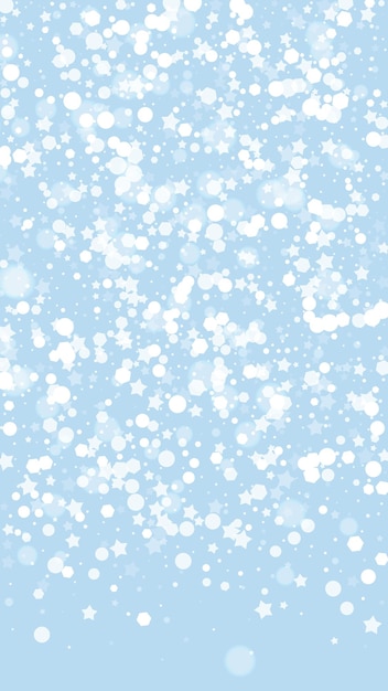 Superposición de nevadas fondo navideño Sutiles copos de nieve voladores y estrellas sobre fondo de invierno azul claro Superposición festiva de nevadas Ilustración vectorial vertical