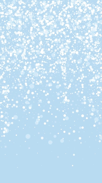 Superposición de nevadas fondo navideño Sutiles copos de nieve voladores y estrellas sobre fondo de invierno azul claro Superposición festiva de nevadas Ilustración vectorial vertical