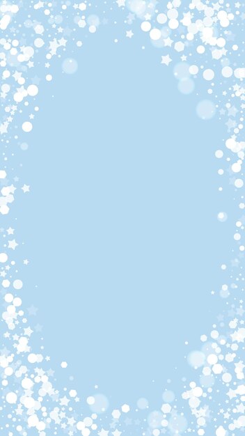 Superposición de nevadas fondo navideño Sutiles copos de nieve voladores y estrellas sobre fondo de invierno azul claro Superposición festiva de nevadas Ilustración vectorial vertical