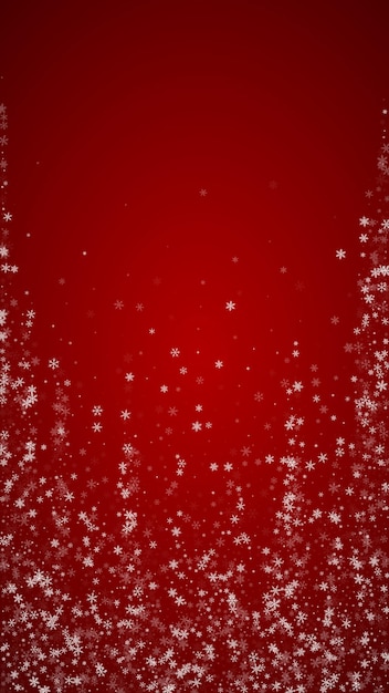 Superposición de nevadas fondo navideño Sutiles copos de nieve voladores y estrellas sobre fondo rojo navideño Superposición festiva de nevadas Ilustración vectorial vertical