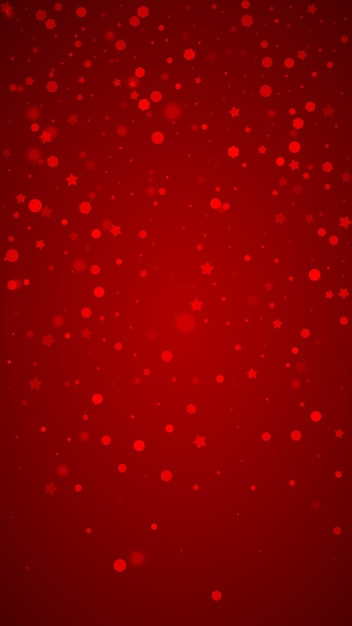 Superposición de nevadas fondo navideño Sutiles copos de nieve voladores y estrellas sobre fondo rojo navideño Superposición festiva de nevadas Ilustración vectorial vertical