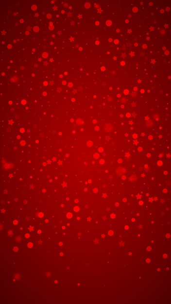 Superposición de nevadas fondo navideño Sutiles copos de nieve voladores y estrellas sobre fondo rojo navideño Superposición festiva de nevadas Ilustración vectorial vertical
