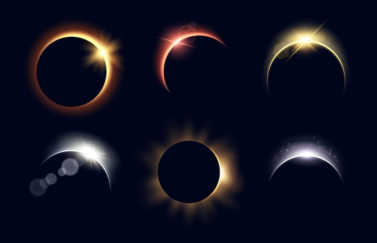 Vector superposición solar planetas oscuros efectos de la superposición del eclipse solar vector decente plantilla realista de los planetas del universo espacial