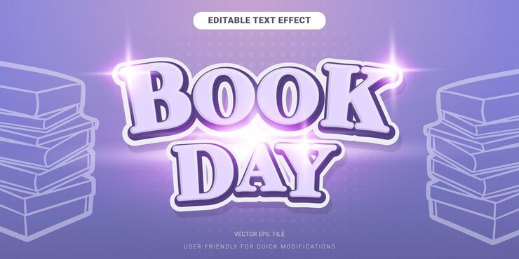 Vector superstar editable libro día efecto de texto simple 3d vector estilo púrpura luz