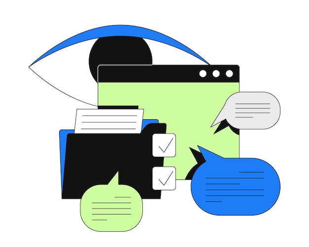 Supervisión del contenido web y la comunicación Ilustración de incorporación 2D