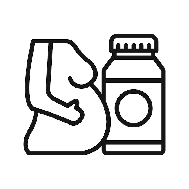 Suplementos para mujeres embarazadas icono vector de arte de línea negra