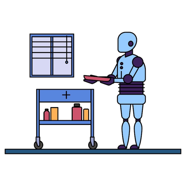 Vector supply delivery robot cobot robot colaborativo medicina robótica salud escena innovación