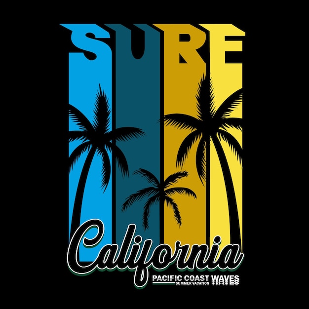 Surf california costa pacífica ilustración vector texto efecto