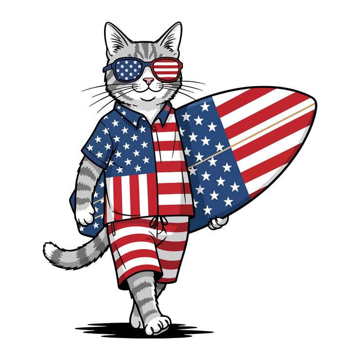 Surf de gatos patrióticos en los Estados Unidos