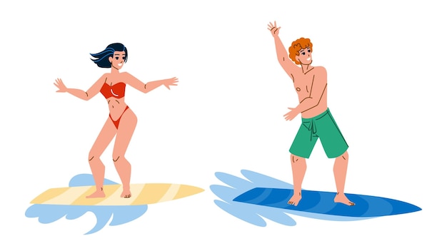 Surf, joven, y, mujer, unión, vector