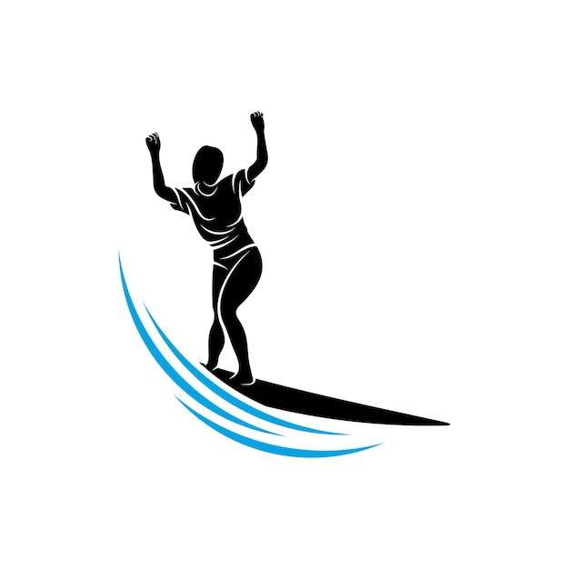 Surf con plantilla de vector de logotipo de onda de agua símbolo de ilustración diseño de silueta