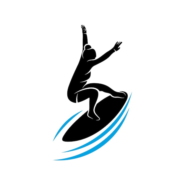 Surf con plantilla de vector de logotipo de onda de agua símbolo de ilustración diseño de silueta