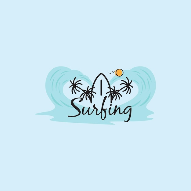 Surf tabla de surf playa olas vacaciones logo vector iconos símbolos ilustración diseño